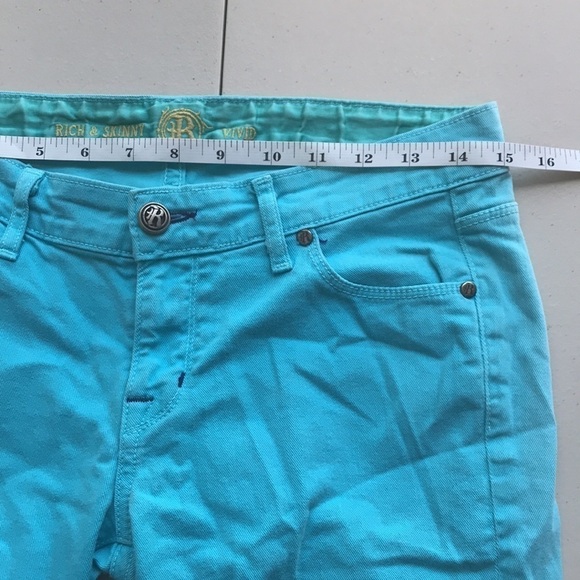 R&S Turquoise Low Rise Skinny Jeans Cropped Zip Hem Sz 26 - Picture 8 of 12